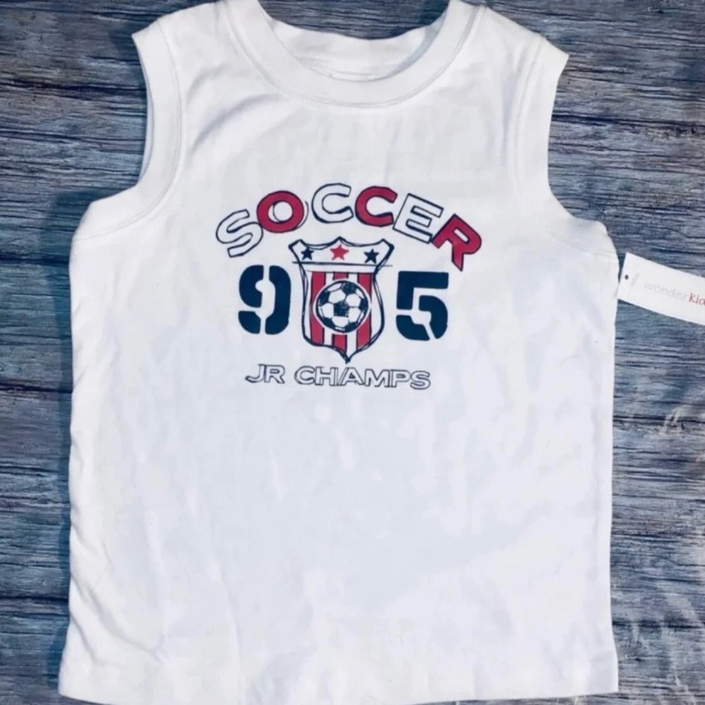 💞 New Baby & Toddler Boys Size 6-9 Months White Soccer Muscle Tank Top